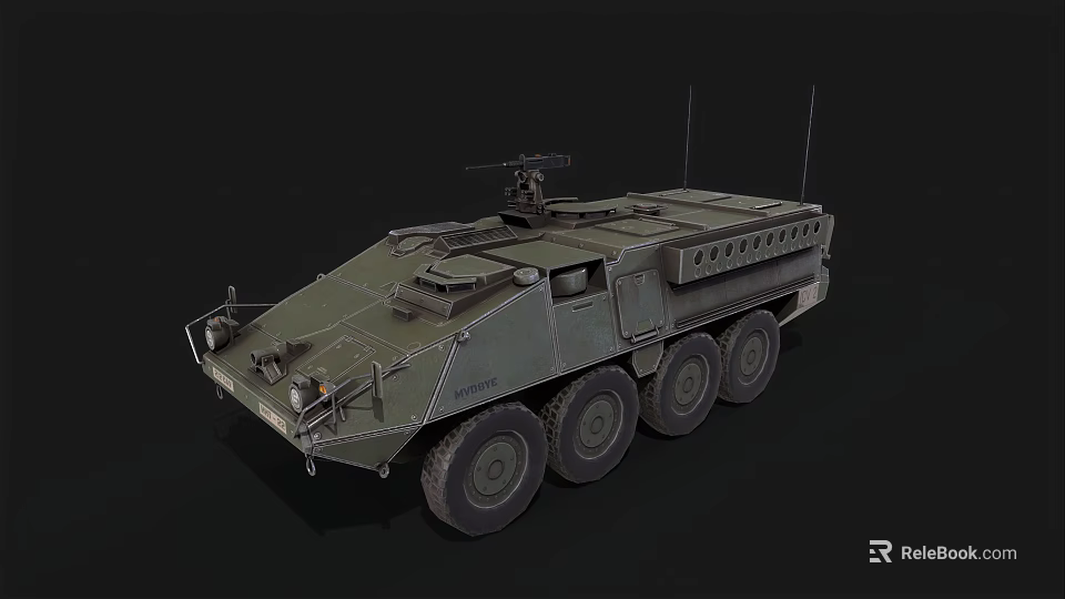 Modern Military Tank With Wheeled Design Green Armor And Turret Machine Gun 3d model 