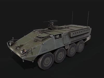 Modern Military Tank With Wheeled Design Green Armor And Turret Machine Gun 3d model
