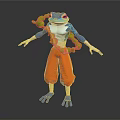 Blue Frog With White Accents Standing In Orange Pants Wrapped In Green Vine Toy Figure Design