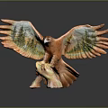 Handcrafted Eagle Sculpture with Spread Wings Tree Stump Base and Orange Green Wood Grain Texture