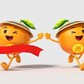 Orange Dolls Wearing Hats With Leaves Smiling Faces Holding Red Ribbon And Xi Character