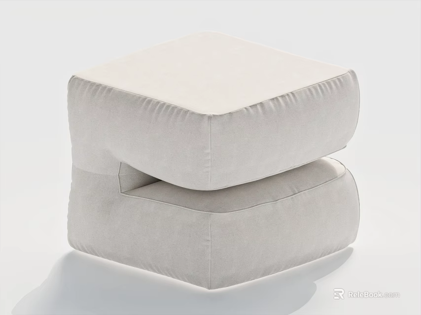 Stacked Cream Colored Square Soft Upholstered Stools With Stitched Details 3d model