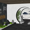 Elevator Lobby Interior With Rock Wall Pine Tree Water Feature Circular Art And Bamboo 3d model