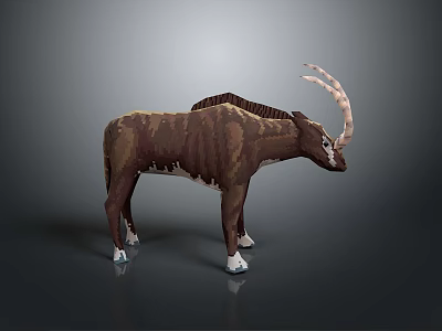 Unique Brown Animal With Long Curved Horns Standing On Dark Surface 3d model