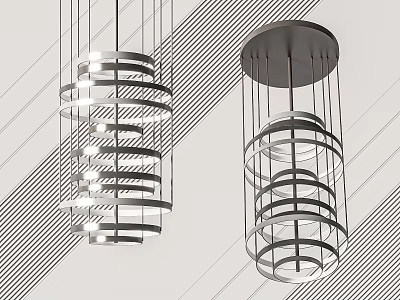 Modern Chandelier with Layered Circular Rings and Sleek Metal Structure for Interior Decor 3d model