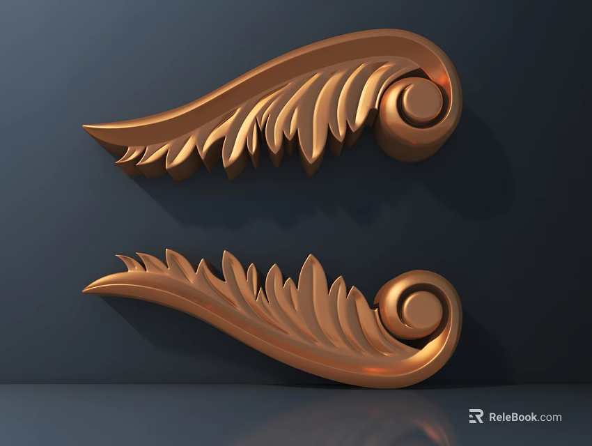 Golden Carved Leaf Scroll Decorative Ornaments with Elegant Curves on Dark Background 3d model 