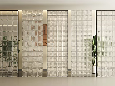 Modern Transparent Glass Room Dividers With Textured Patterns For Home Decor 3d model