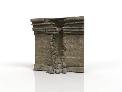 Modern Scene With Broken Brick Wall Cracks Collapsed Bricks And Scattered Stones 3d model