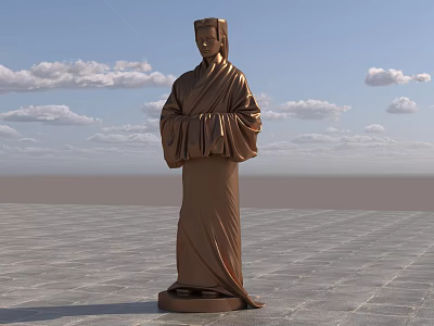 Traditional Bronze Landscape Sculpture In Robe Standing On Open Square With Blue Sky 3d model