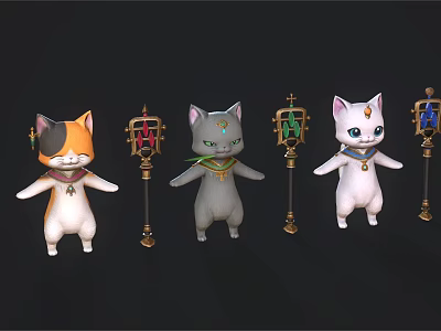 Colorful Standing Cats With Scarves Collars By Golden Lanterns Red Green Blue Accents 3d model