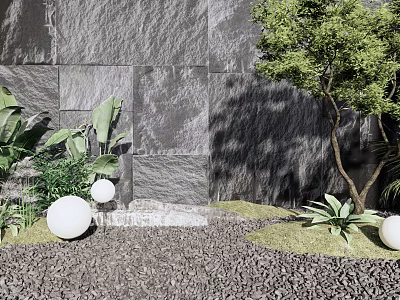 Modern landscape sketch courtyard sketch window landscape modeling natural surface landscape wall round bubble lamp plant landscaping 3d model