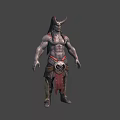 Fantasy Character Creature With Horns Muscular Physique Shirtless Torso Skull Belt And Leather Leg Straps