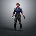 3D Male Sci Fi Character In Tactical Black Blue Outfit With Gloves Belt And Boots