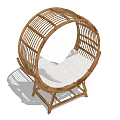 Natural Rattan Outdoor Chair With Round Design And White Cushion For Garden Use