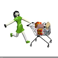 Game And Movie Character In Green Dress Pushing Shopping Cart Filled With Gift Boxes