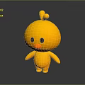 Yellow Cartoon Chick Character With Heart Shaped Head Cute Standing Pose Black Background 3D Design