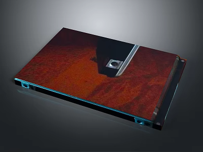 Modern Electronic Device Panel With Red Texture Blue Edge Lighting And Central Silver Port 3d model