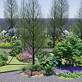 Beautiful Garden Landscape With Colorful Flowers Various Plants Trees Shrubs And Green Lawn