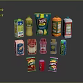 Assorted Food Products Including Chips Snacks Drinks And Sauces On 3d model