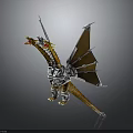 Mechanical Dragon Mythical Creature 3D Model With Armored Body Orange Wings And Metallic Parts