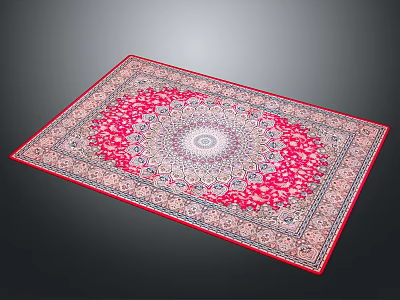 Vibrant Red and Pink Decorative Rug with Intricate Circular Center Pattern and Ornate Border 3d model