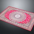Vibrant Red and Pink Decorative Rug with Intricate Circular Center Pattern and Ornate Border