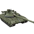Modern Military Tank with Long Barrel Turret Tracked Chassis and Olive Green Exterior