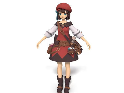 Game and Movie Character With Red Cap Brown Hair Red Black Dress And Tool Belt 3d model