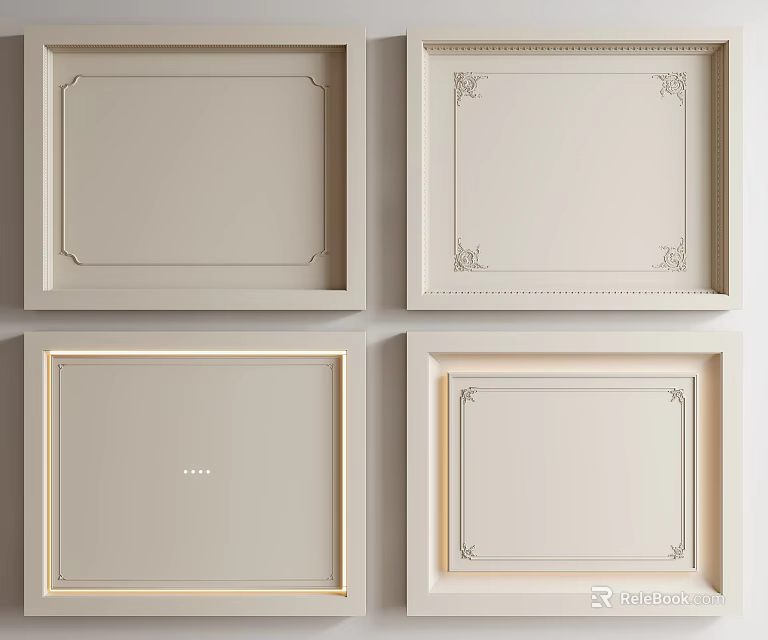 Elegant Beige Ceiling Styles With Various Decorative Moldings And Lighting Designs 3d model 