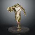 Mythical Green Skinned Creature With Muscular Build Red Leg Straps Standing On Round Stone Base