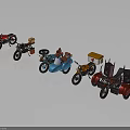 Colorful Motorcycles with Unique Designs Various Styles and Sidecars on