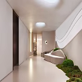 Modern Stylish Lounge Area Interior With Curved Sofa Skylight And Green Plants