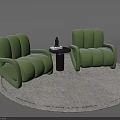 Leisure Sofa Set With Green Upholstered Armchairs And Small Round Table On Round Gray Rug