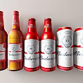 Budweiser Classic Beer Bottles And Cans Arranged In Row On White Surface