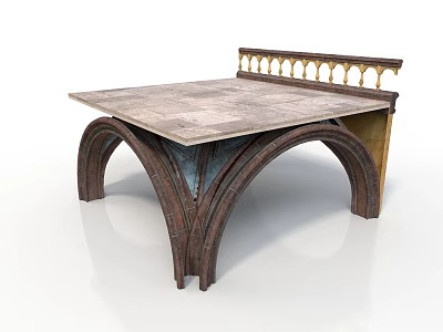 Unique Wooden Table With Arched Legs And Decorative Edge Design 3d model