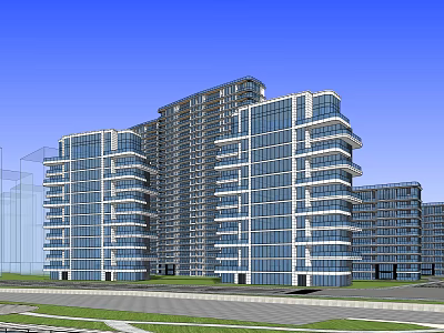 Modern High Rise Buildings With Glass Curtain Walls Balconies And Urban Green Space 3d model