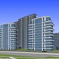 Modern High Rise Buildings With Glass Curtain Walls Balconies And Urban Green Space