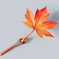 Vibrant Autumn Maple Leaf with Orange Red Tones and Brown Stem on Light Gray Background