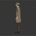 3D Male Character Figure Wearing Beige Long Coat Brown Vest Red Badge And Hat