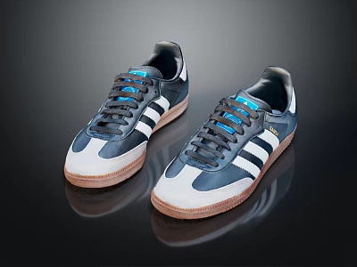 Retro Blue White Sports Shoes With Striped Design And Leather Upper 3d model