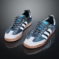 Retro Blue White Sports Shoes With Striped Design And Leather Upper