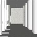Modern Public Restroom Interior With White Columns Black Panel Urinals Terrazzo Floor And Lighting