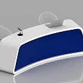 White Curved Reception Desk With Blue Panel Gray Elements Microphone And Tablet 3d model