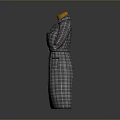 Stylish Long Gray Plaid Coat With Yellow Turtleneck Sweater For Daily Wear