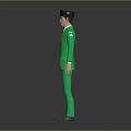Man in Green Formal Suit and Hat Standing on Dark Background with Reflection