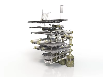 Industrial Platform Structure With Multi Level Platforms Metal Pipes Towers And Storage Vessels 3d model