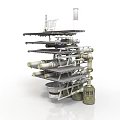 Industrial Platform Structure With Multi Level Platforms Metal Pipes Towers And Storage Vessels