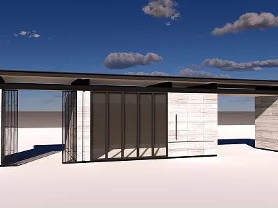 Modern Entrance Gate Design With Metal Frame Glass Doors And Stone Walls 3d model
