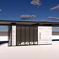 Modern Entrance Gate Design With Metal Frame Glass Doors And Stone Walls