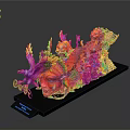Colorful Decorative Sculpture With Multiple Faces Animal Figures And Garden Of Earthly Delights